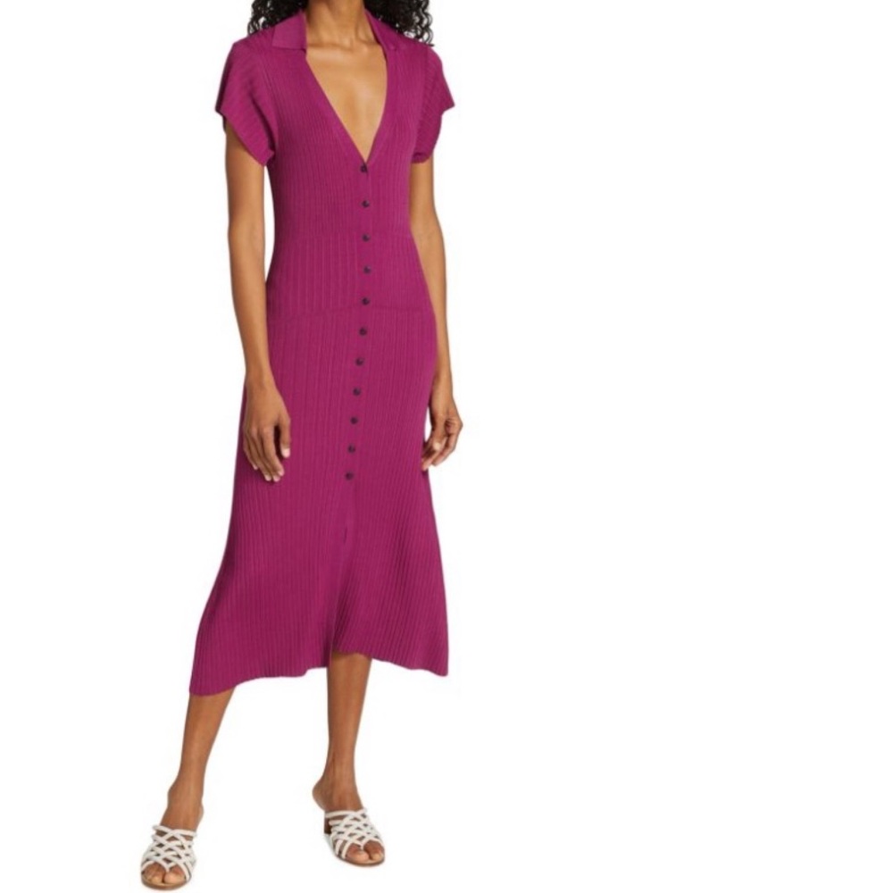 Rag & Bone Esme Ribbed Midi Dress Fuschia